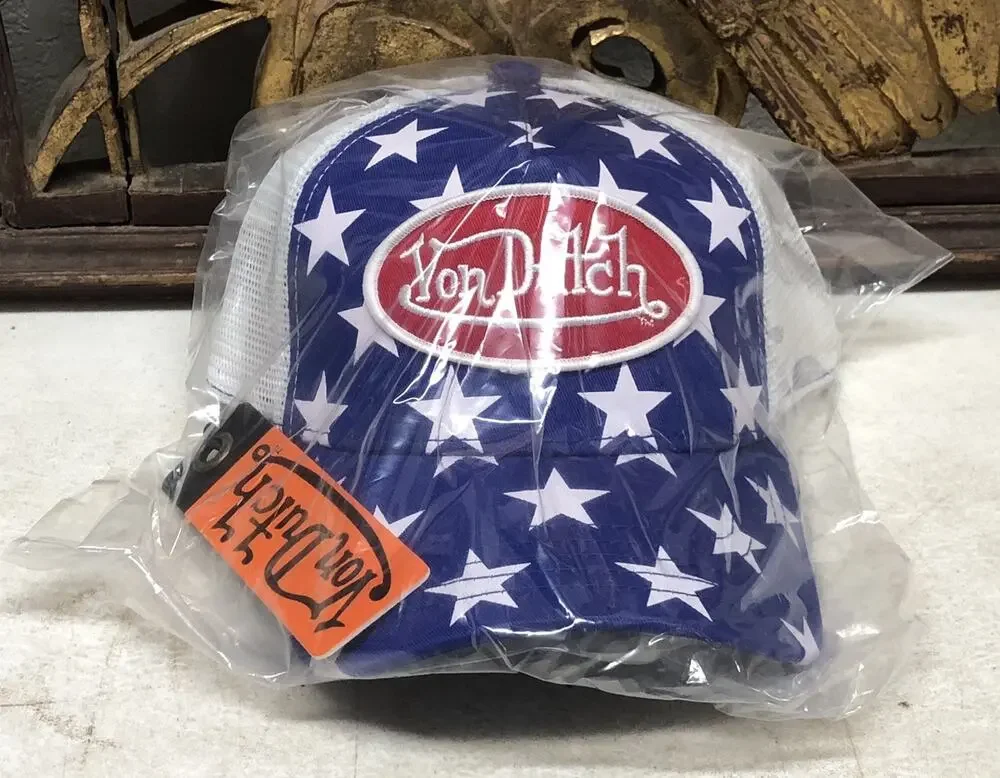 Von Dutch Blue White Stars Mesh Adjustable Snapback Trucker Hat Designer